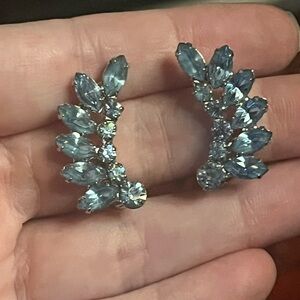 Vintage Silver Tone Icy Blue Rhinestone Clip Earrings B. David